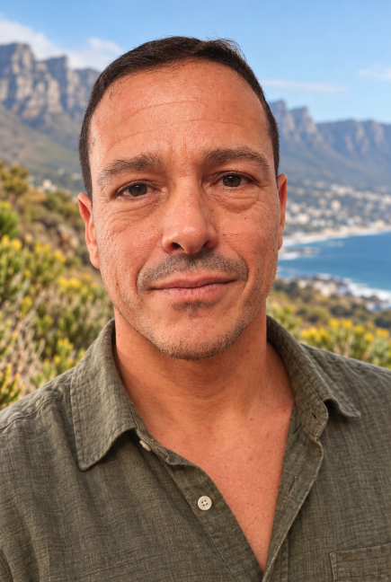 Alec, founder of First Light Tours, above the Cape Town coastline